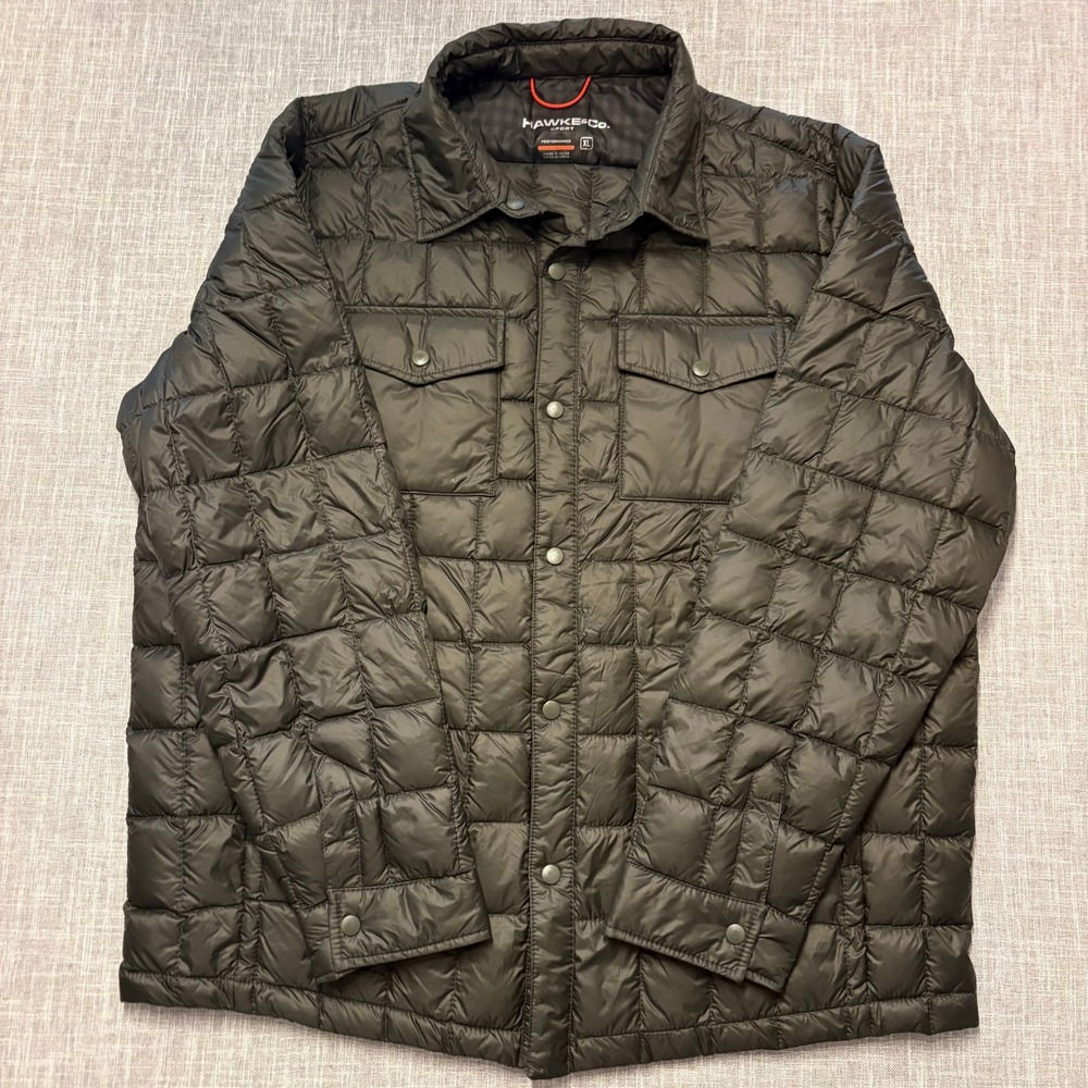 Hawke & Co Sport Mens XL Quilted Down Puffer Shirt Jacket Dark Olive HEN1135S